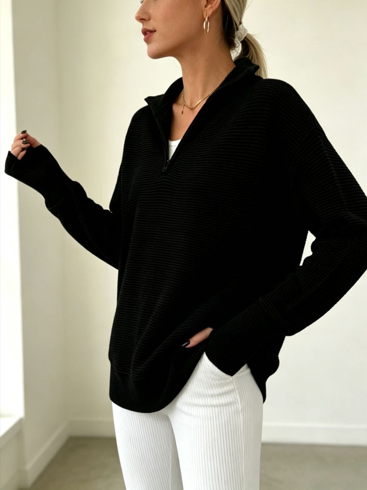 Women's Quarter‑Zip Knit Pullover Sweater
