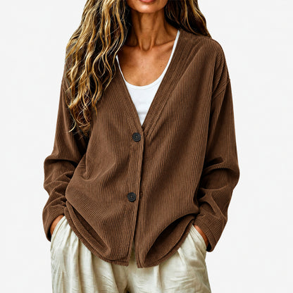 Women's Button Up Loose V Neck Corduroy Knit Cardigan Sweater, Long Sleeve Open Front Comfy Elegant Dressy Casual Outerwear Coat, Basic Fall Tops 2026