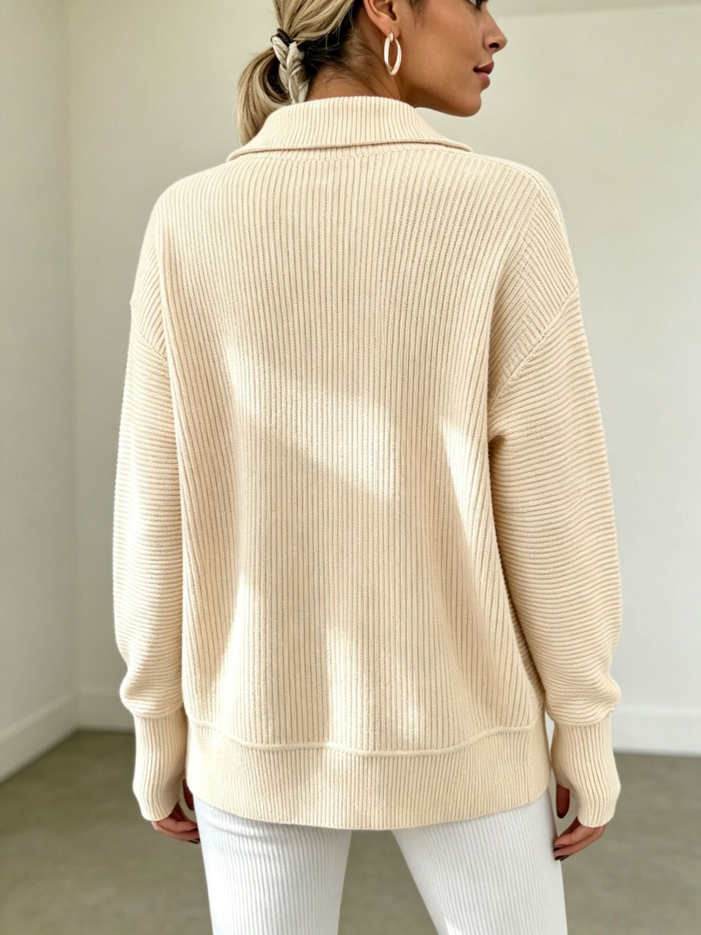 Women's Quarter‑Zip Knit Pullover Sweater