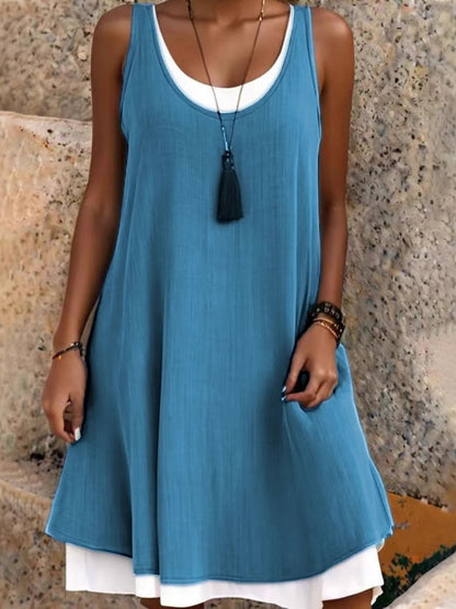 💃Women's Casual Loose Sleeveless Fake Two Piece Tank Dress