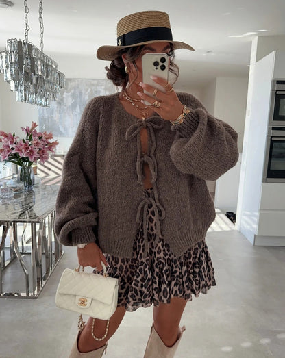 ✨✨Women's Tie Front Bow Cardigan Sweaters Chunky Knit Long Puff Sleeve Trendy Fall Winter Jacket Coats