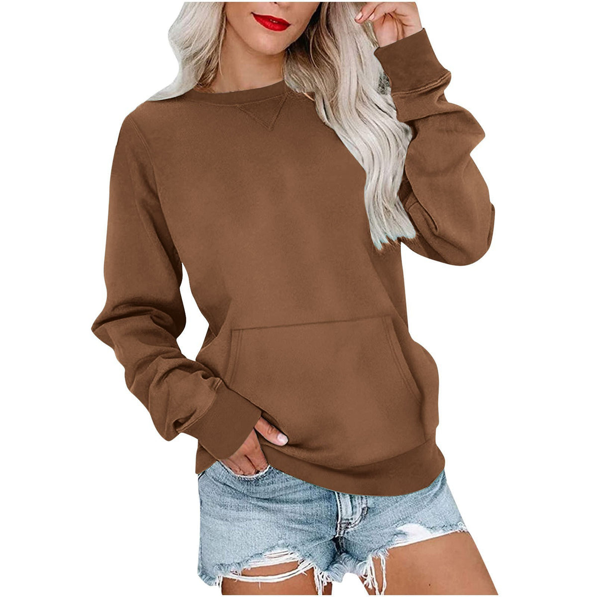 Women's Oversized Crewneck Sweatshirt with Kangaroo Pocket