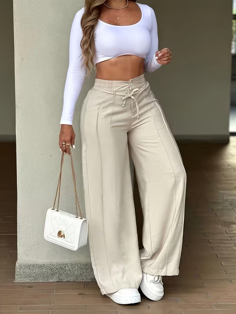 👖 LIMITED-TIME 50% OFF! 💥 Women's High-Waisted Straight Leg Trousers – Front Seam, Elastic Back, Versatile ✨