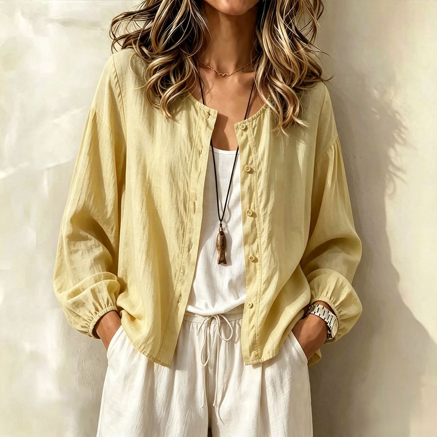2026 Fall Elegant Long Sleeve Button Shirt | Loose Casual Open Front Blouse