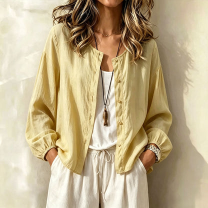 2026 Fall Elegant Long Sleeve Button Shirt | Loose Casual Open Front Blouse