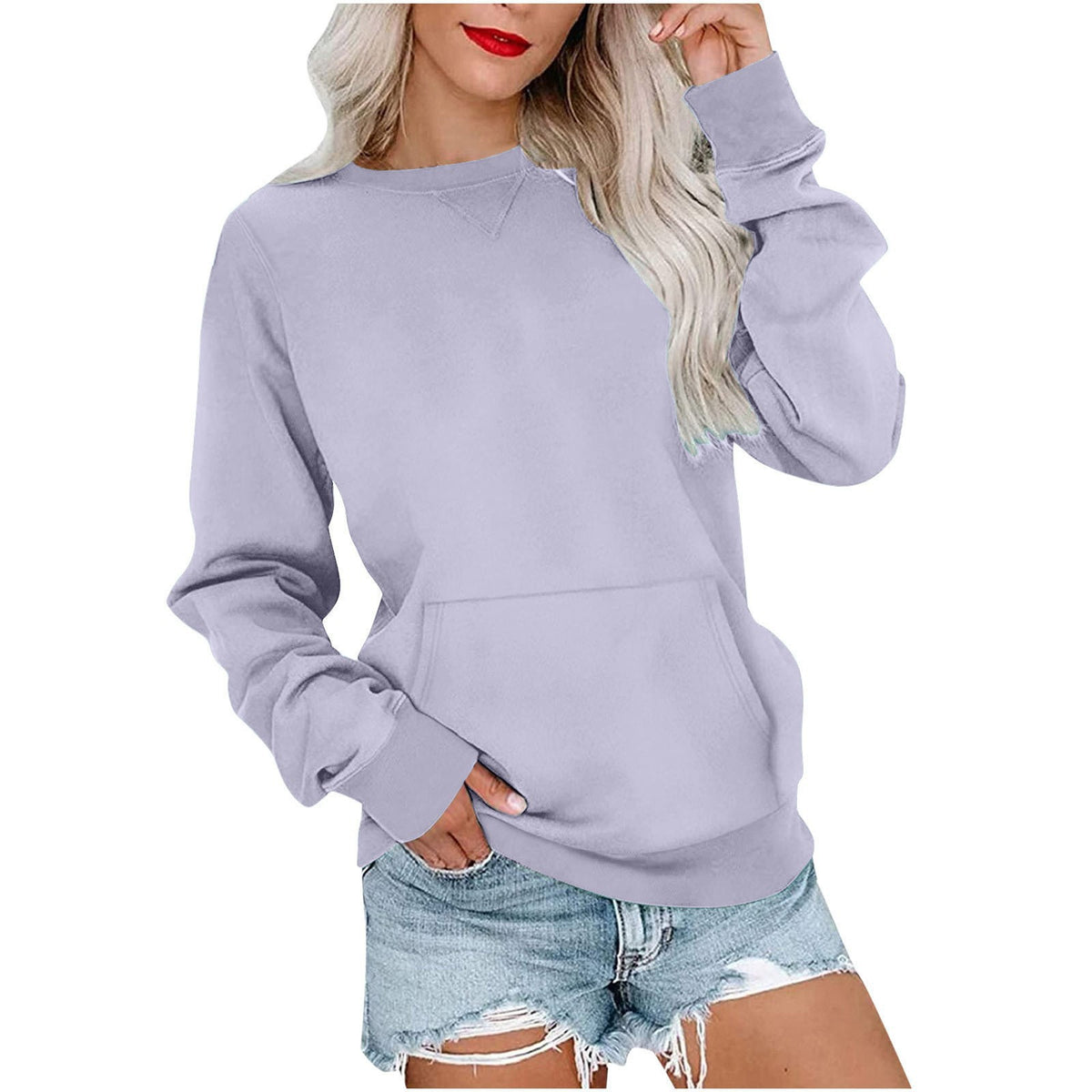 Women's Oversized Crewneck Sweatshirt with Kangaroo Pocket