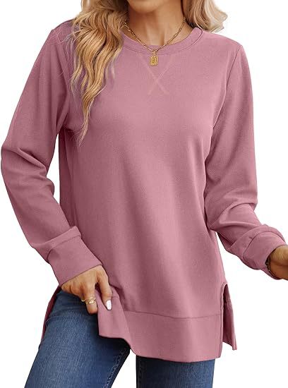 Women Loose Long Sleeve Tunic Top Side Slit