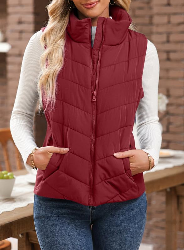 ✨Womens Sleeveless Zip Up Outerwear Stand Collar Quilted Puffer Vest