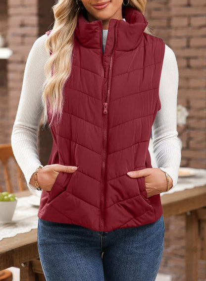 ✨Womens Sleeveless Zip Up Outerwear Stand Collar Quilted Puffer Vest