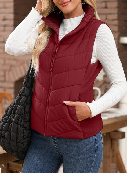 ✨Womens Sleeveless Zip Up Outerwear Stand Collar Quilted Puffer Vest