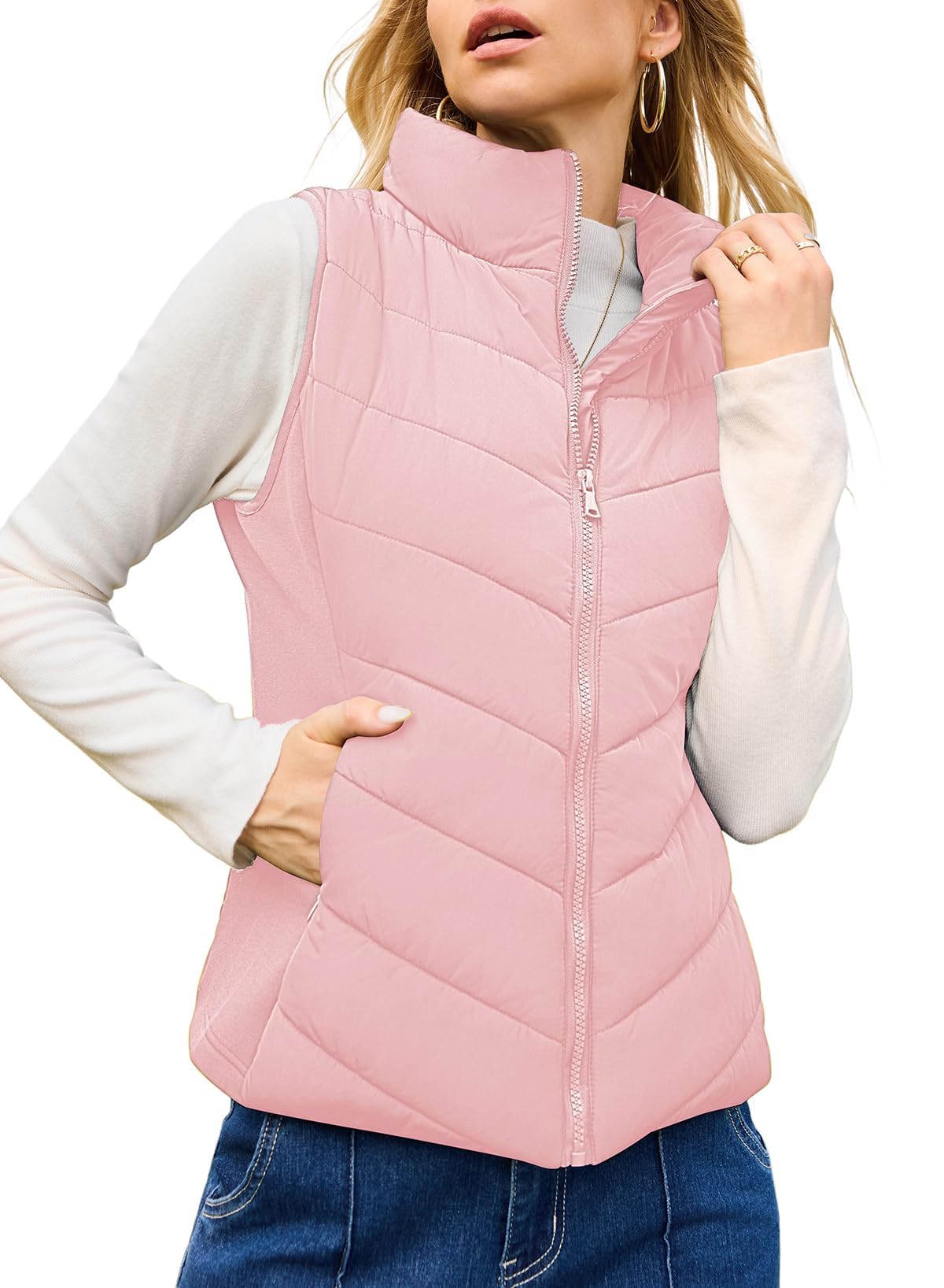 ✨Womens Sleeveless Zip Up Outerwear Stand Collar Quilted Puffer Vest