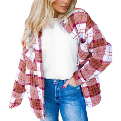 Women's Long Sleeve Christmas Plaid Flannel Shacket with Pockets