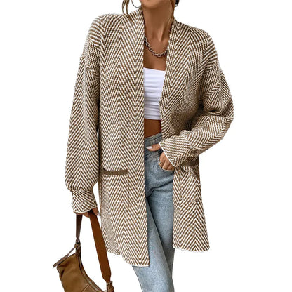 Women's Open Front Herringbone Cardigan Sweaters