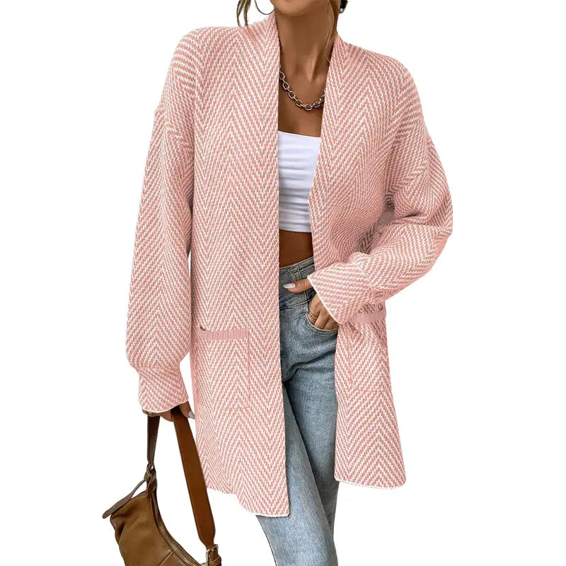 Women's Open Front Herringbone Cardigan Sweaters
