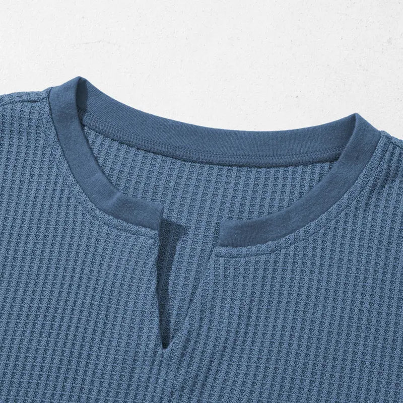 Women's Waffle Knit Casual V-Neck Short Sleeve Loose Fit Shirt