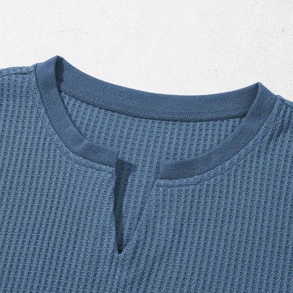 Women's Waffle Knit Casual V-Neck Short Sleeve Loose Fit Shirt