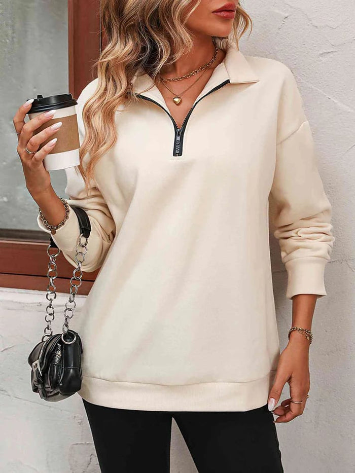 Light apricot half zip sweatshirt