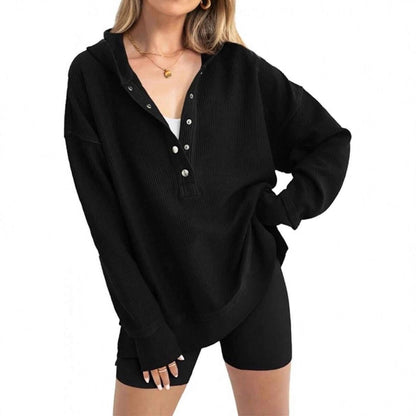 Flash Sale💥Women's Cozy Oversized Long Sleeve Henley Hoodie
