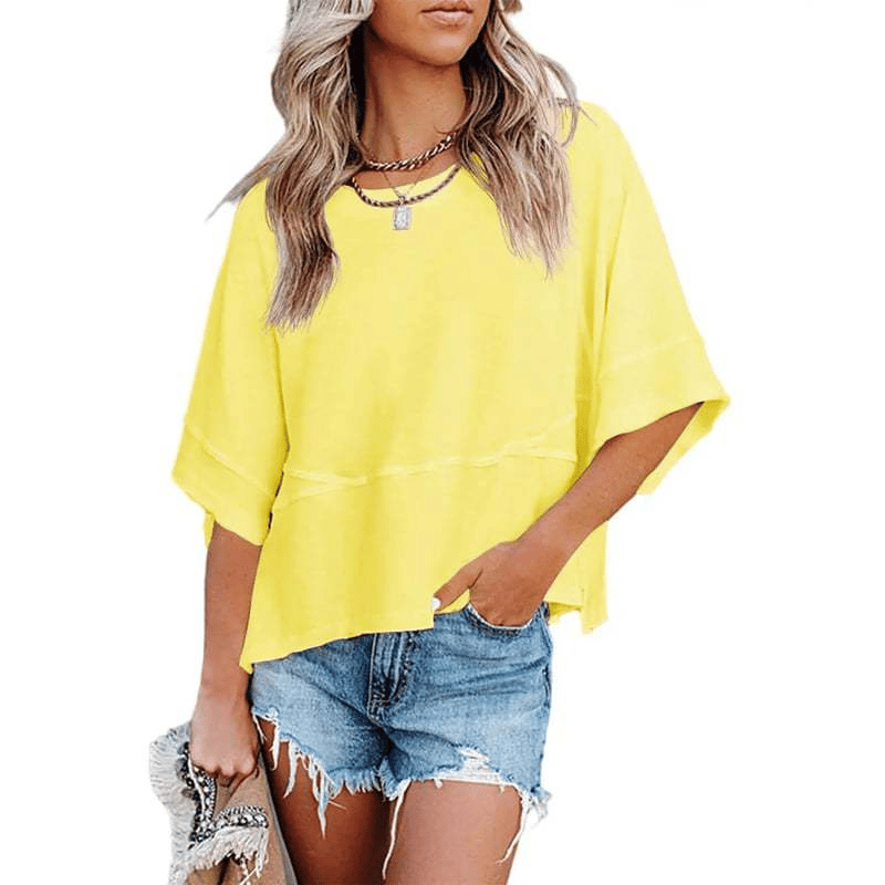 Summer 2026 Best Sellers Women's Summer Casual Crewneck Batwing Half Sleeve T-Shirts Solid Color Loose Fit Cute Basic Flowy Tops Tees Blouses