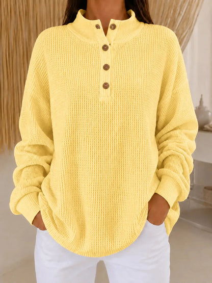 Women’s Waffle Knit Button Neck Pullover