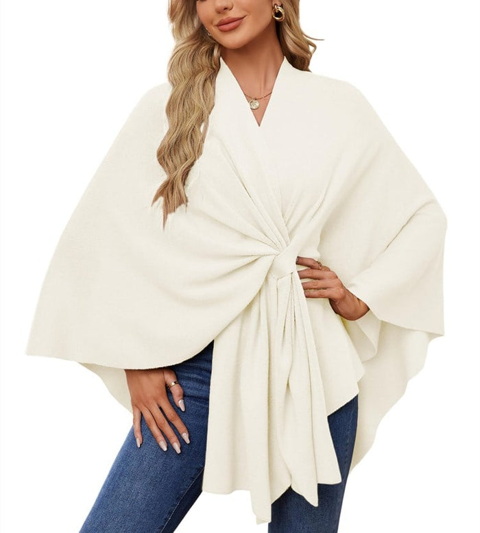 Ivory white elegant poncho wrap