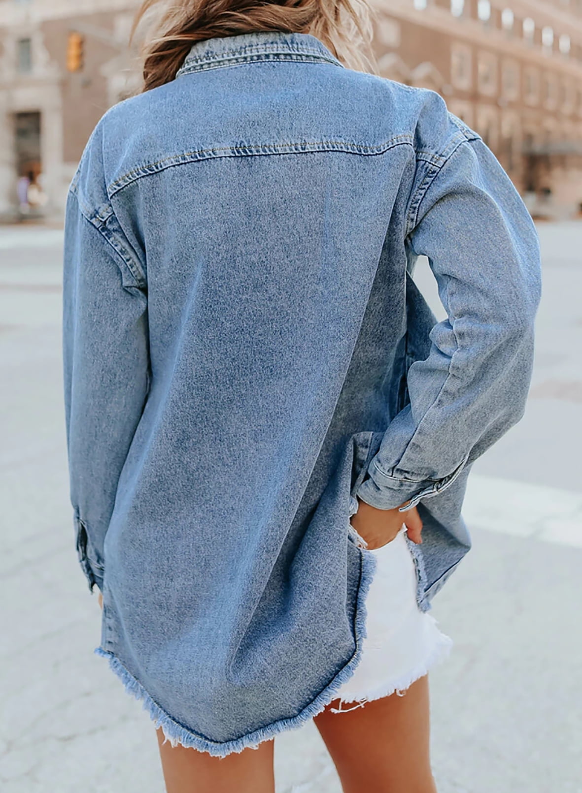 ⏰Hot Sale-Women's Casual Denim Button Down Distressed Jacket