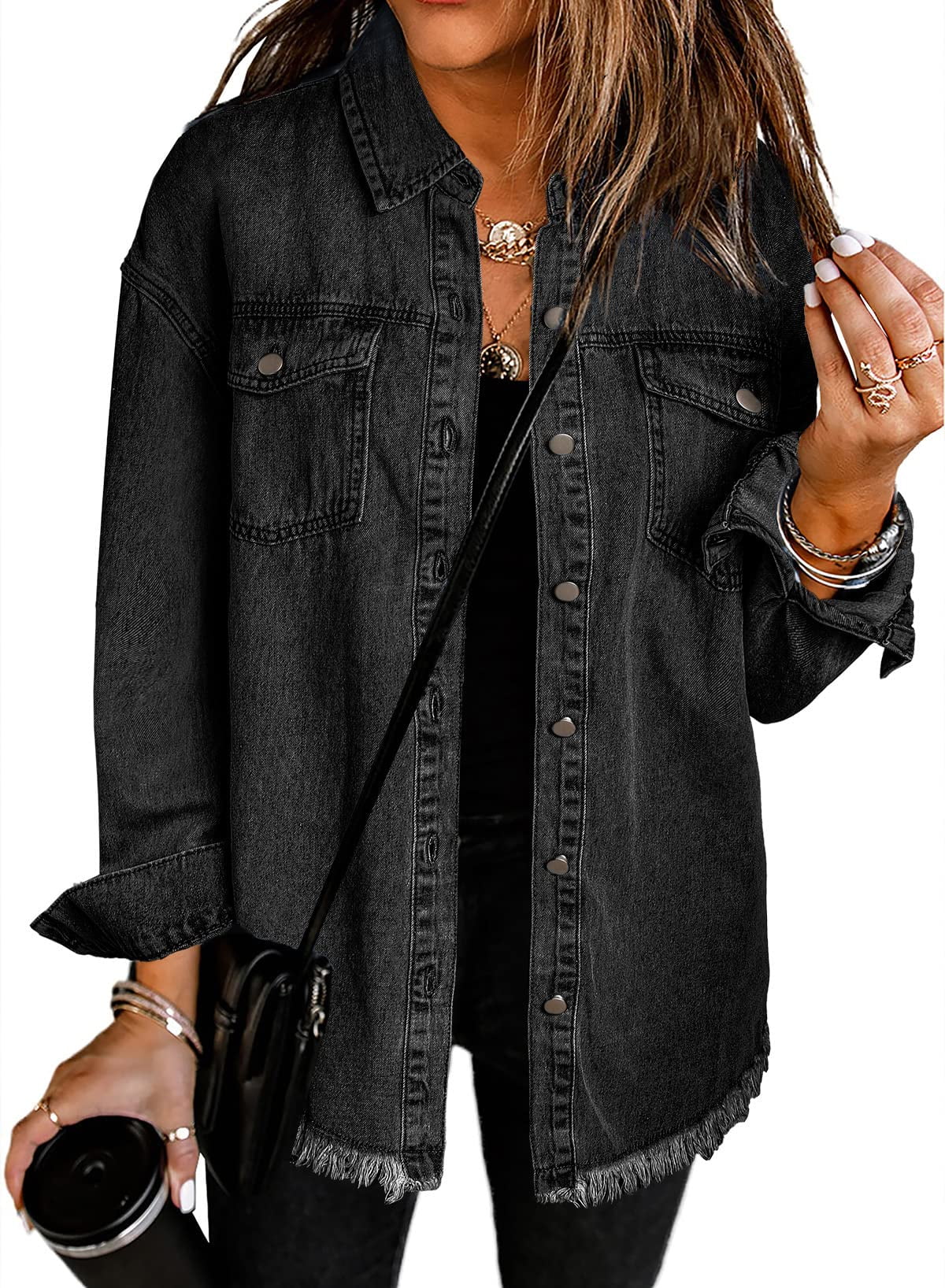 ⏰Hot Sale-Women's Casual Denim Button Down Distressed Jacket