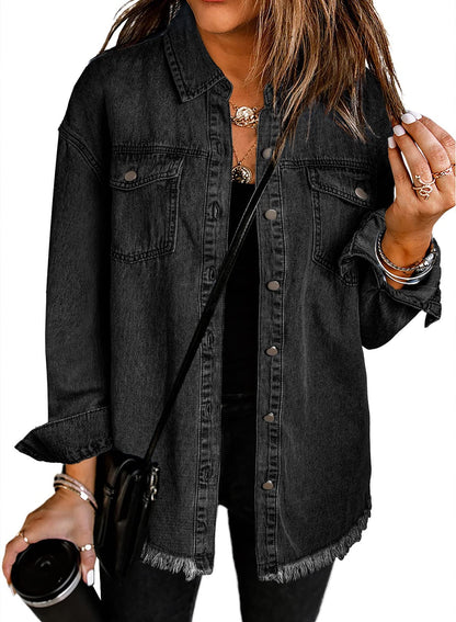 ⏰Hot Sale-Women's Casual Denim Button Down Distressed Jacket