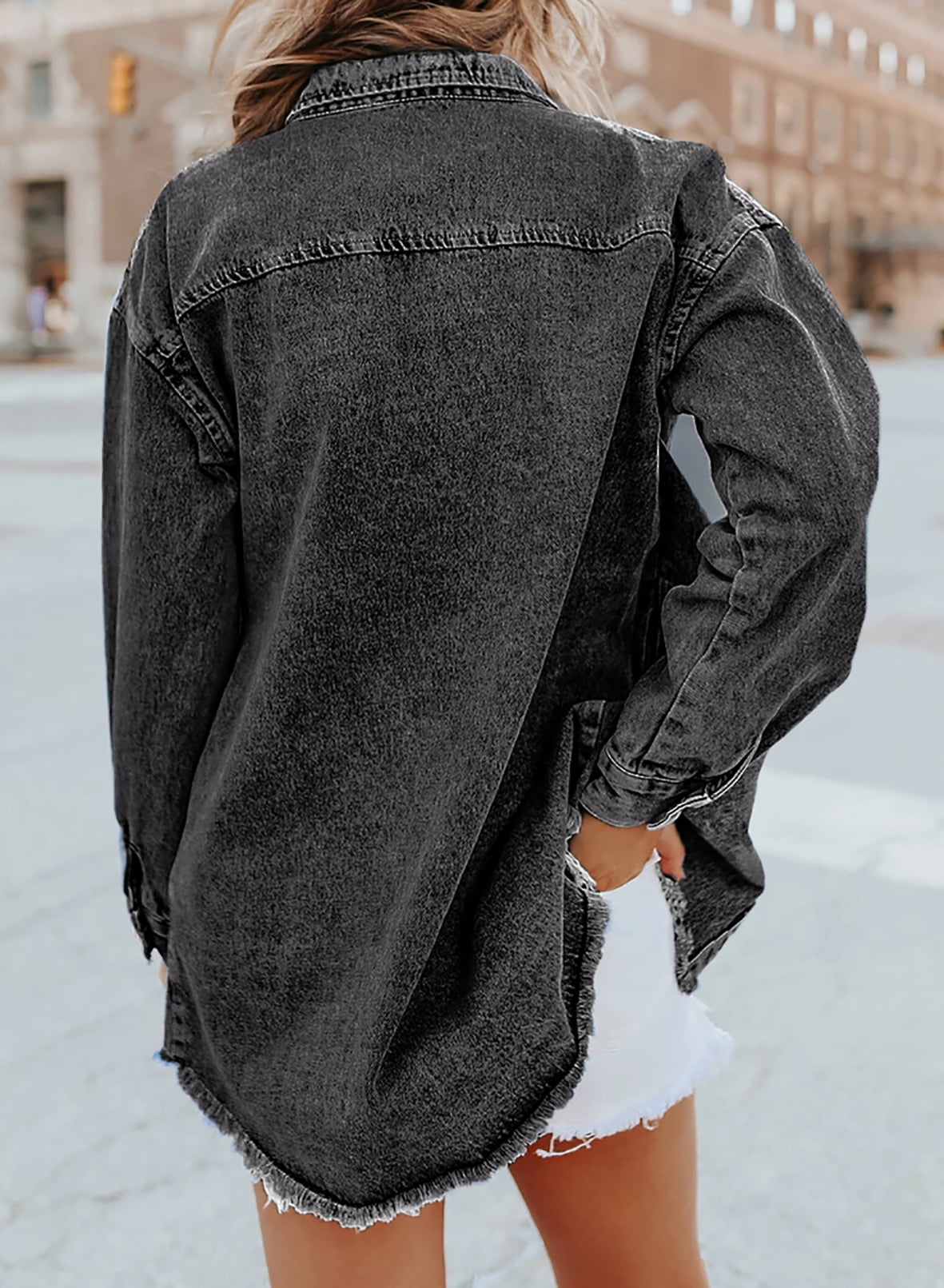 ⏰Hot Sale-Women's Casual Denim Button Down Distressed Jacket