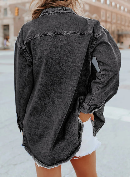 ⏰Hot Sale-Women's Casual Denim Button Down Distressed Jacket
