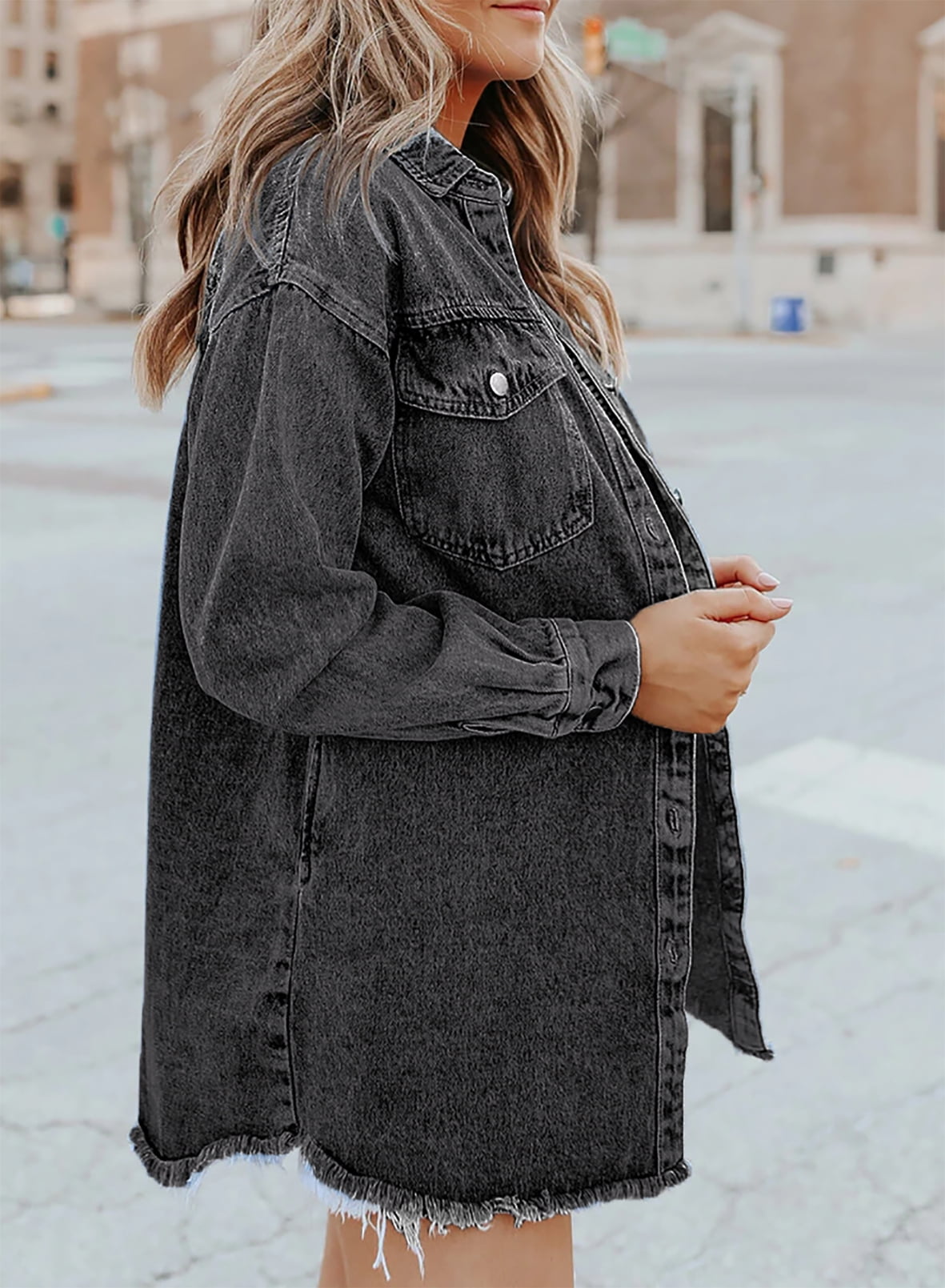 ⏰Hot Sale-Women's Casual Denim Button Down Distressed Jacket
