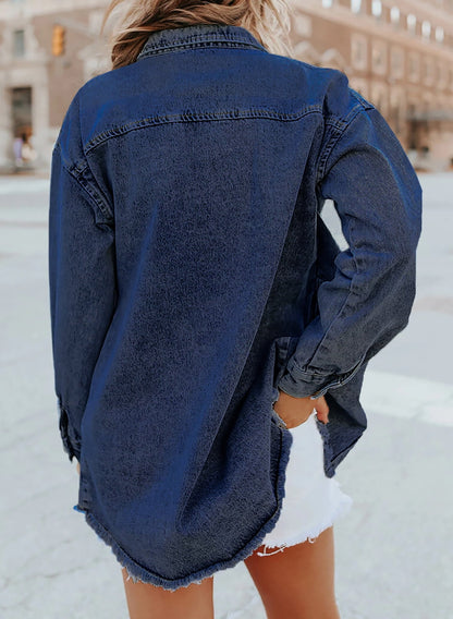 ⏰Hot Sale-Women's Casual Denim Button Down Distressed Jacket
