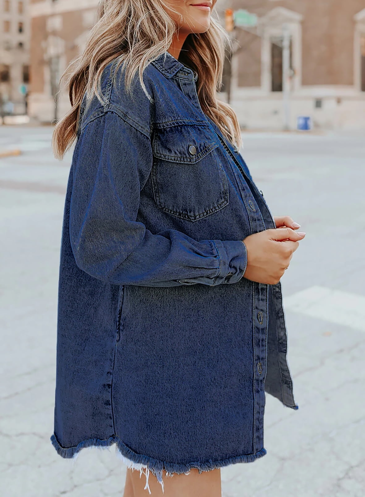 ⏰Hot Sale-Women's Casual Denim Button Down Distressed Jacket