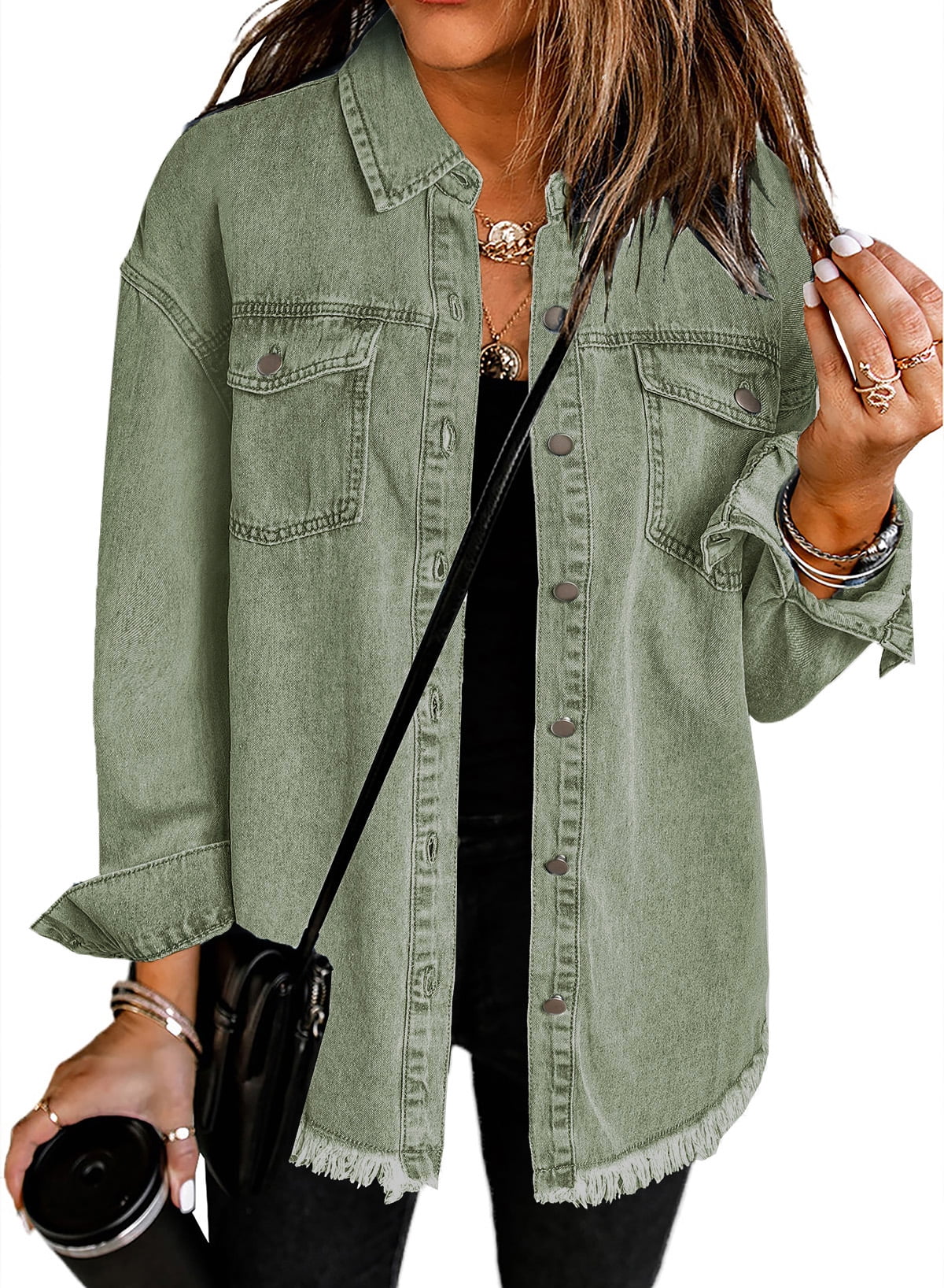 ⏰Hot Sale-Women's Casual Denim Button Down Distressed Jacket