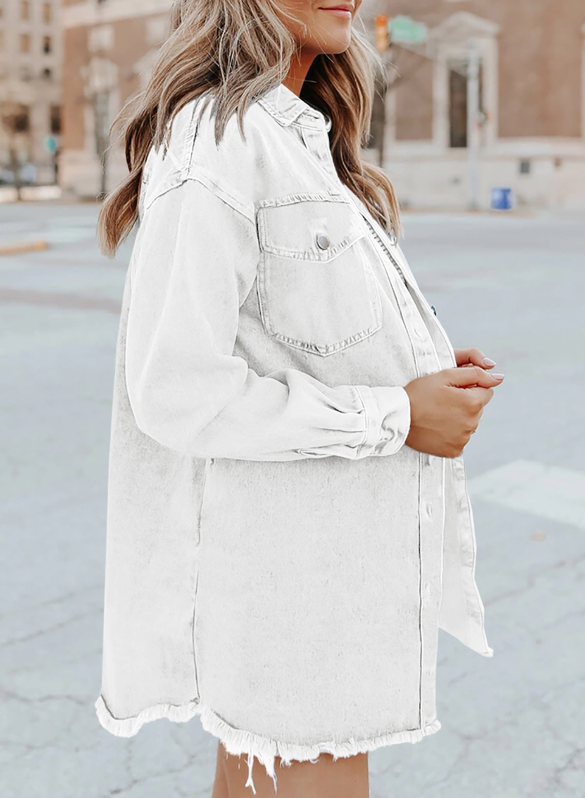 ⏰Hot Sale-Women's Casual Denim Button Down Distressed Jacket