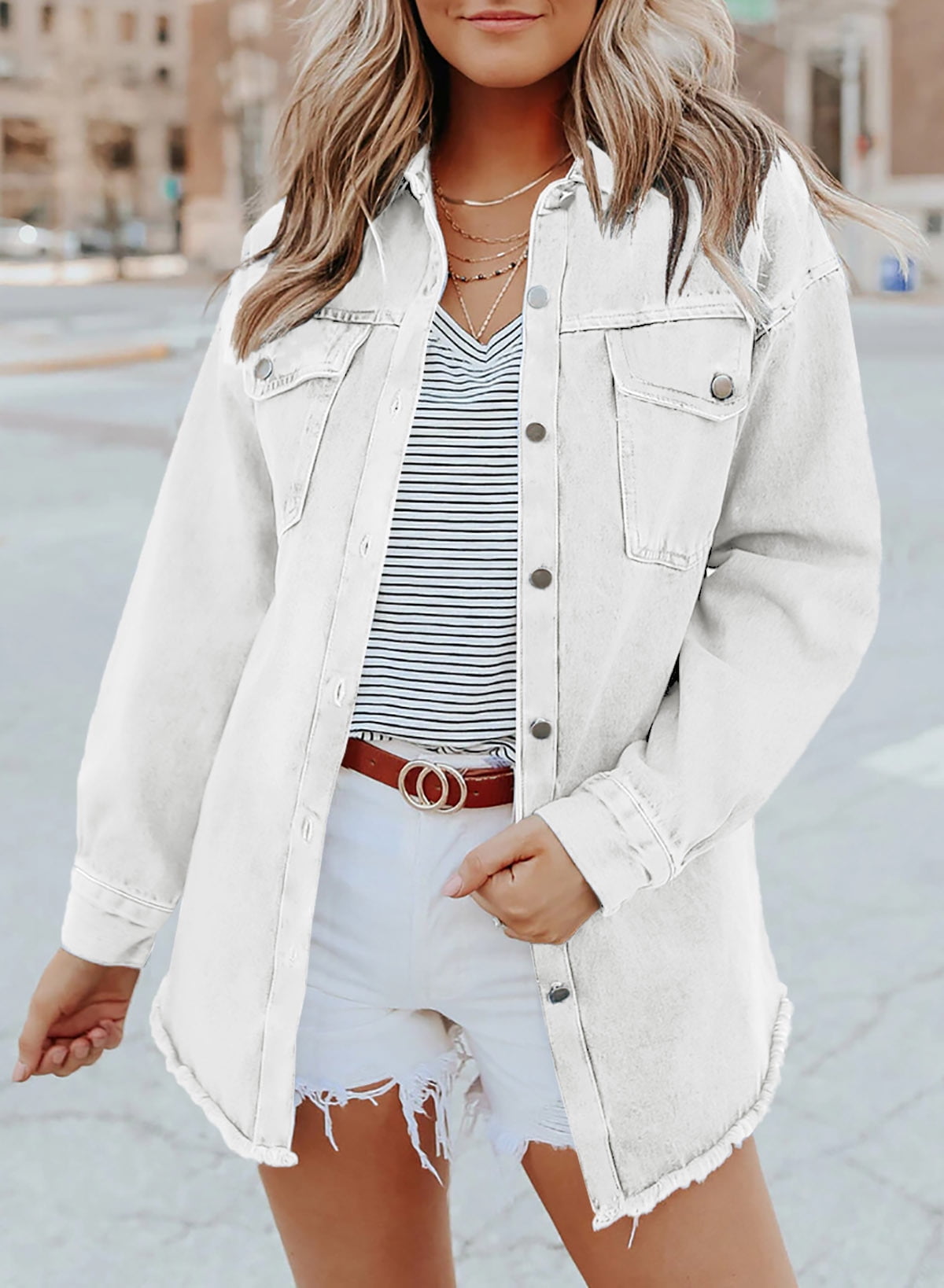 ⏰Hot Sale-Women's Casual Denim Button Down Distressed Jacket