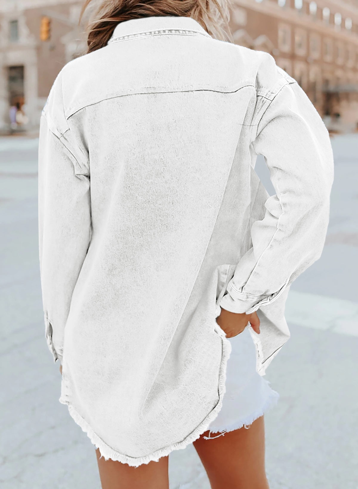⏰Hot Sale-Women's Casual Denim Button Down Distressed Jacket