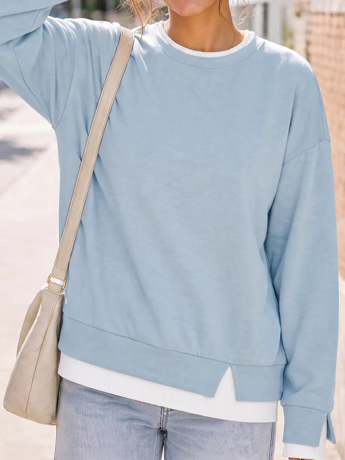 Fisoew Women's Oversized Layered Sweatshirt with Drop Sleeves