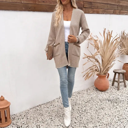 Women's Open Front Herringbone Cardigan Sweaters