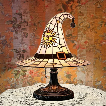 🔮 Stained Glass Style Witch Hat Resin Night Light | Vintage Fantasy Bedroom Lamp