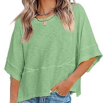 Summer 2026 Best Sellers Women's Summer Casual Crewneck Batwing Half Sleeve T-Shirts Solid Color Loose Fit Cute Basic Flowy Tops Tees Blouses