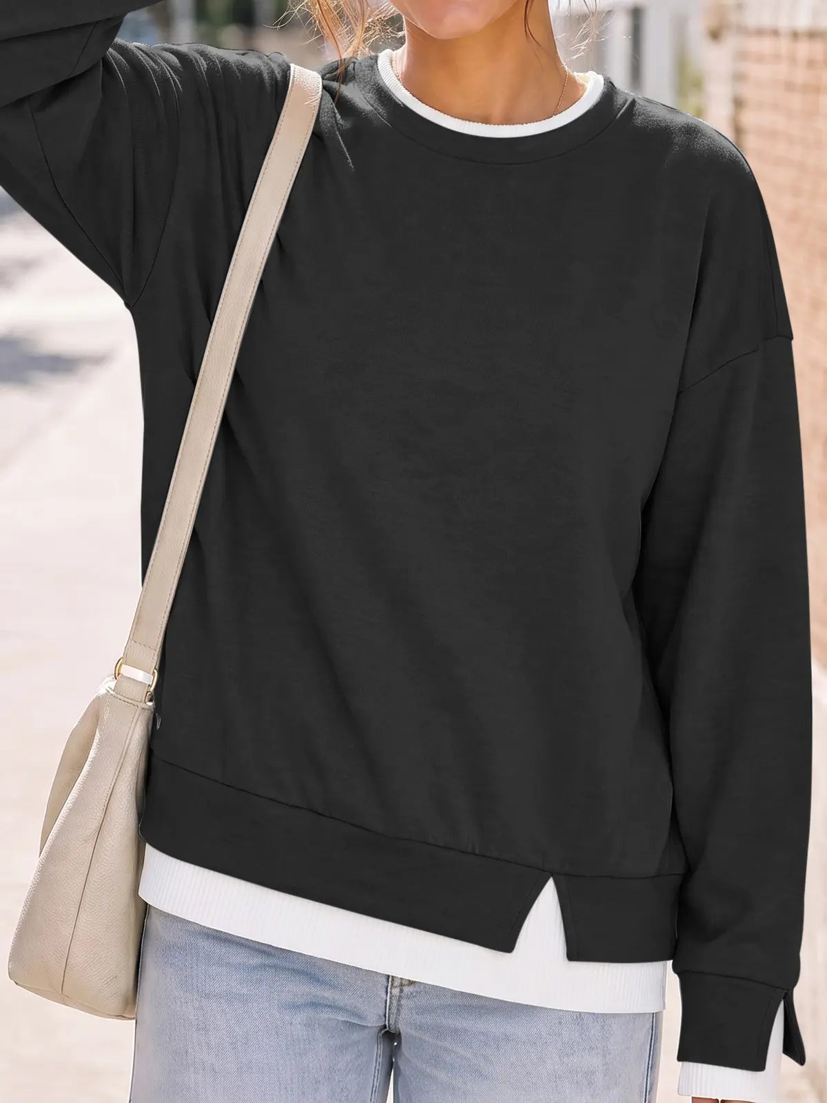 Fisoew Women's Oversized Layered Sweatshirt with Drop Sleeves