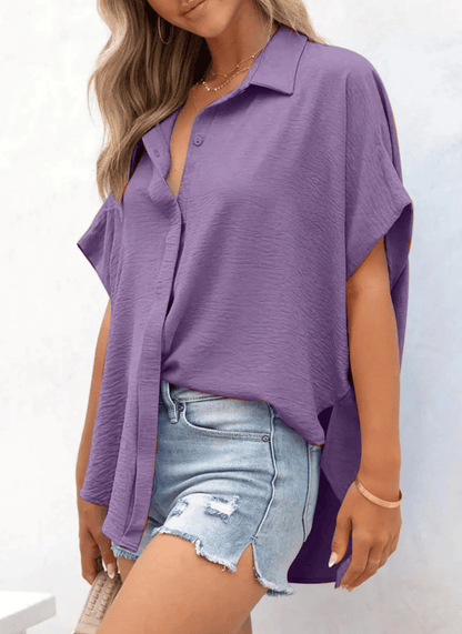 Short Sleeve Solid Color Casual Loose Fit Shirt