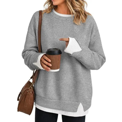 Fisoew Women's Oversized Layered Sweatshirt with Drop Sleeves