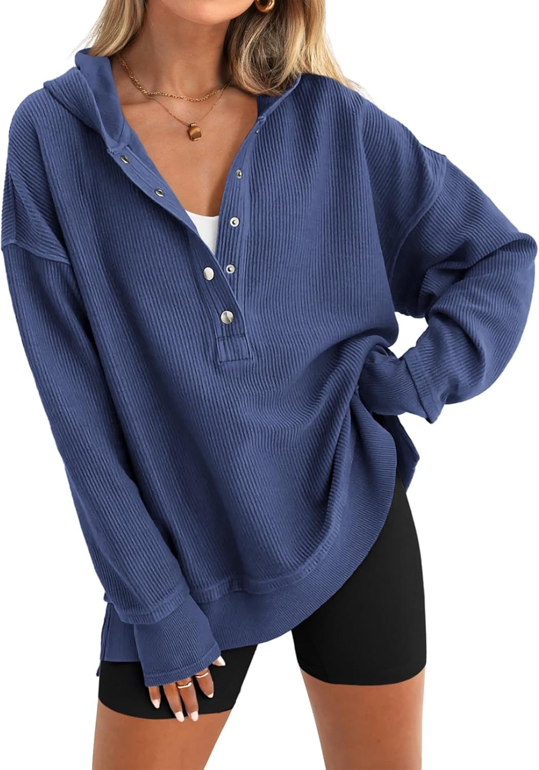 Flash Sale💥Women's Cozy Oversized Long Sleeve Henley Hoodie