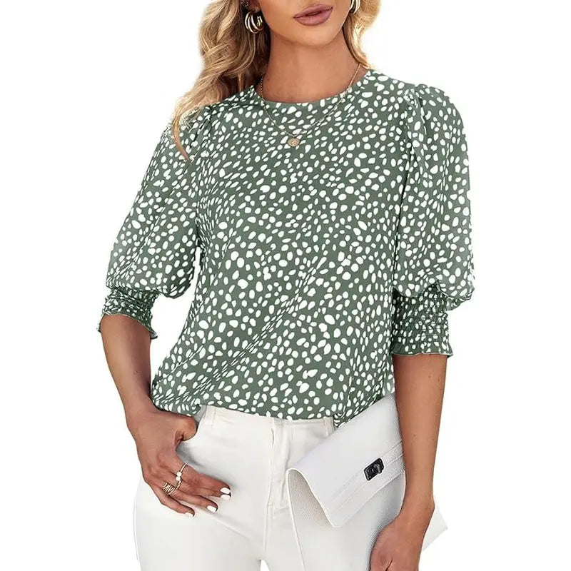 Sunshineoff Women's Polka Dot 3/4 Sleeve Casual Blouse