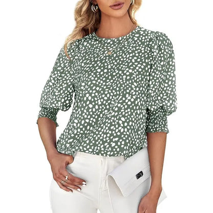 Sunshineoff Women's Polka Dot 3/4 Sleeve Casual Blouse
