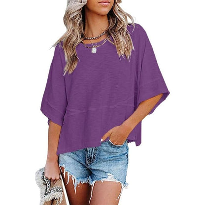 Summer 2026 Best Sellers Women's Summer Casual Crewneck Batwing Half Sleeve T-Shirts Solid Color Loose Fit Cute Basic Flowy Tops Tees Blouses