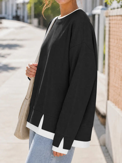 Fisoew Women's Oversized Layered Sweatshirt with Drop Sleeves