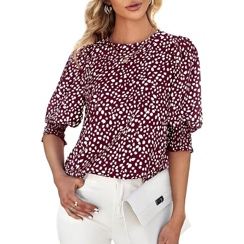 Sunshineoff Women's Polka Dot 3/4 Sleeve Casual Blouse